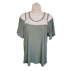 Soft Green Cold Sholder Top With Lace Neck Details